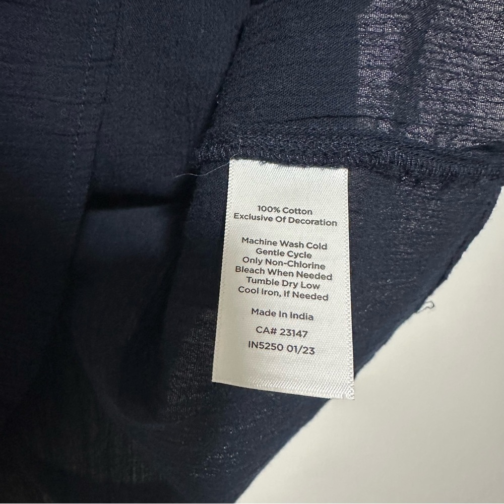Talbots Embroidered Gauze Ruffle Neck Navy Top Size M - Picture 6 of 9
